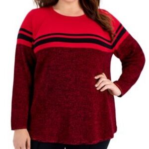 NEW Karen Scott Curved Hem Striped-Yoke Sweater, Created for Macy's Size…